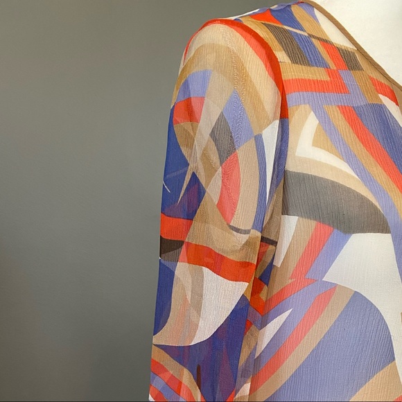 Eli Tahari print see through blouse - Picture 3 of 5